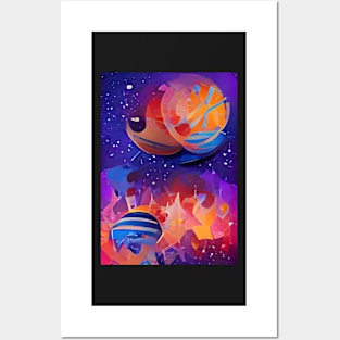 SURREAL ORANGE AND BLUE PLANETS Posters and Art